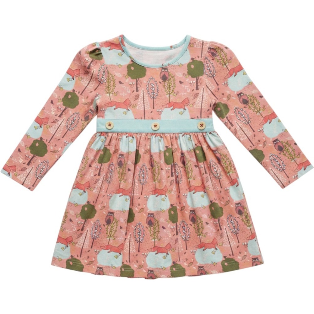 Matilda Jane Girls Woodland Fox Owl Print Long Sleeve Dress Pink Blue Size 6